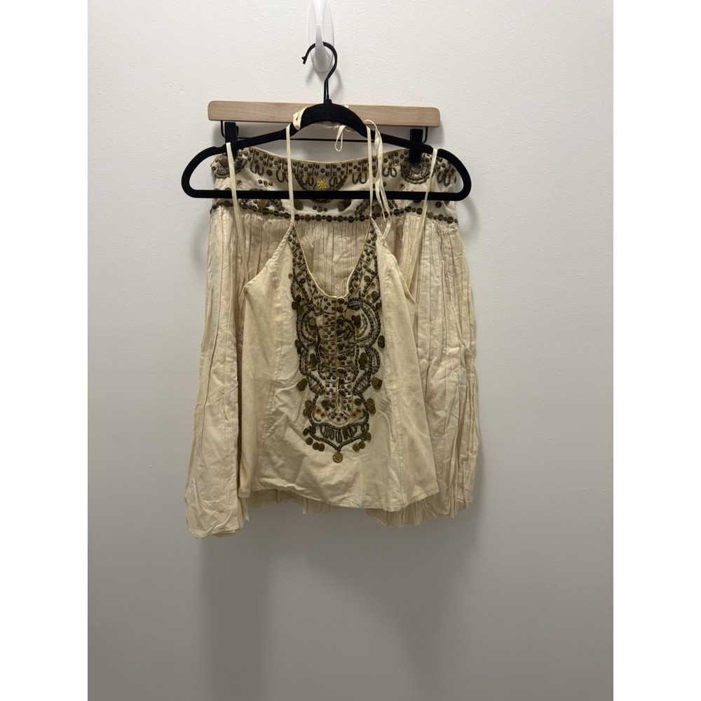 Vintage Y2K BCBGMAXAZRIA 2 Piece Skirt Set 12 Coin Beaded Boho Halter Made India